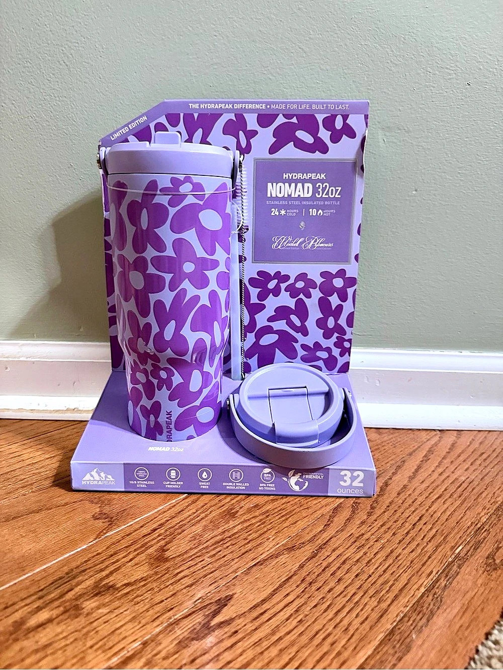 Hydrapeak Nomad 32oz Floral Insulated Bottle in Purple NWT